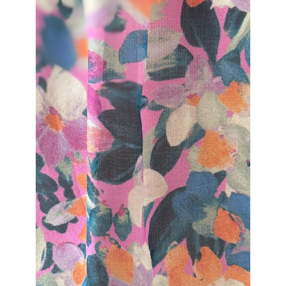 Carlisle Collection 100% Silk Floral Artsy Button Front Blouse Tie Cuffs Size 4 - Picture 7 of 8